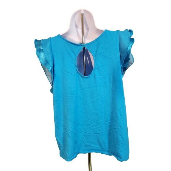 New Directions Ruffle Sleeve Blouse XL Blue Scoop Neck Casual Lightweght Boho - Picture 2 of 4